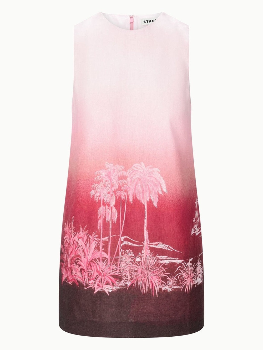 Staud Brea Linen Pink Ombré Dress with Palm Tree Print